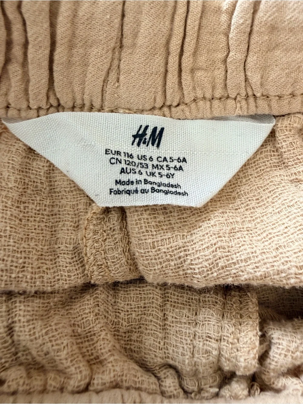 3/$15 H&M Toddler Cotton Gauze Shorts Beige Size 6Y Lightweight Pull On